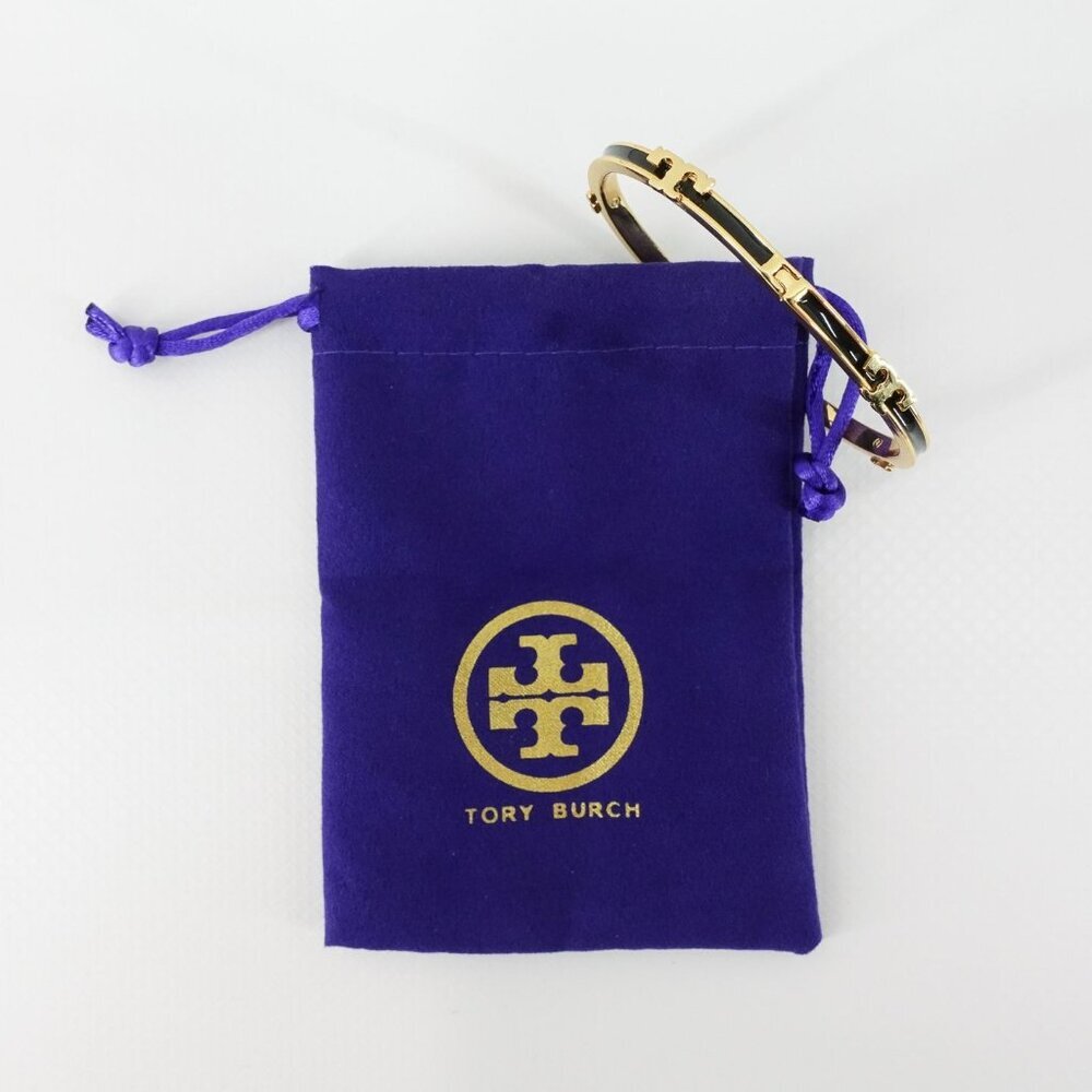 Tory Burch Serif-T Enameled Stackable Bracelet Black OS - Picture 4 of 12